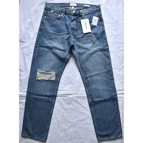 FRAME DENIM NWT THE STRAIGHT LEG ITASKA DESTRUCT JEANS. SIZE 34X32